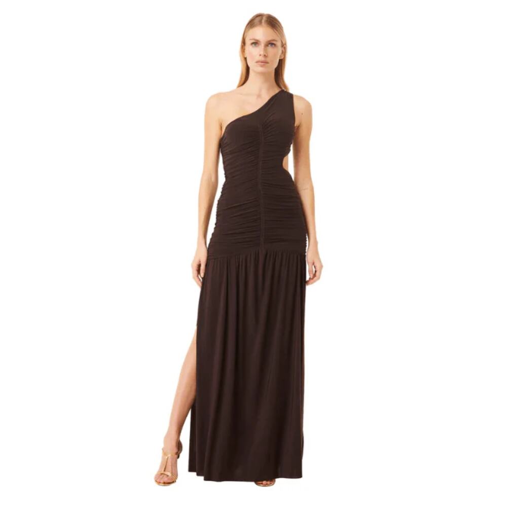 $380 Misa Los Angeles Brown Ruched Dress Size S